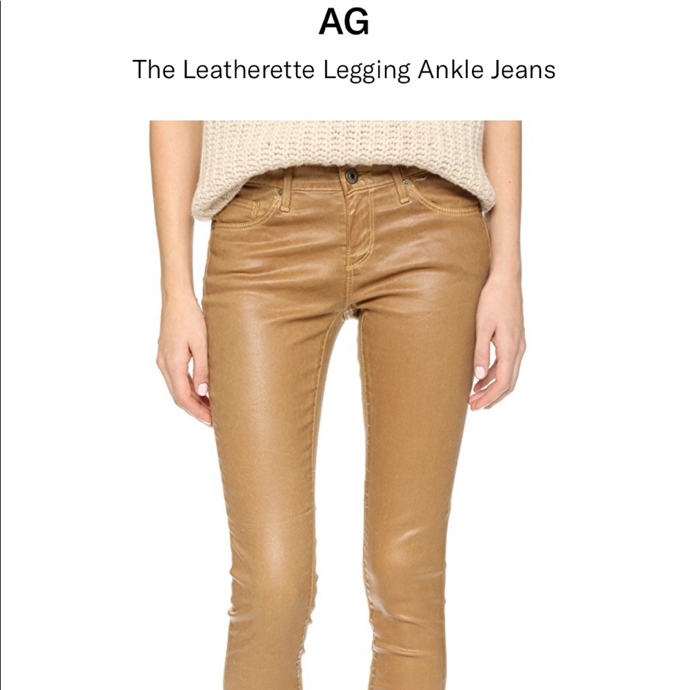 AG Skinny Ankle Leatherette Caramel 26 NWT